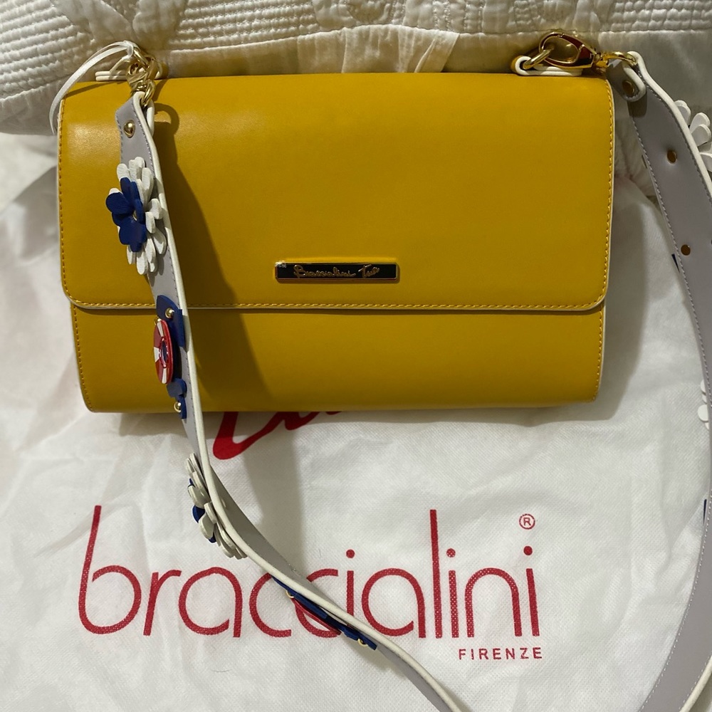 TUA by BRACCIALINI Firenze Strap Linea Italian Satchel Bag Tipo Yellow NWT
